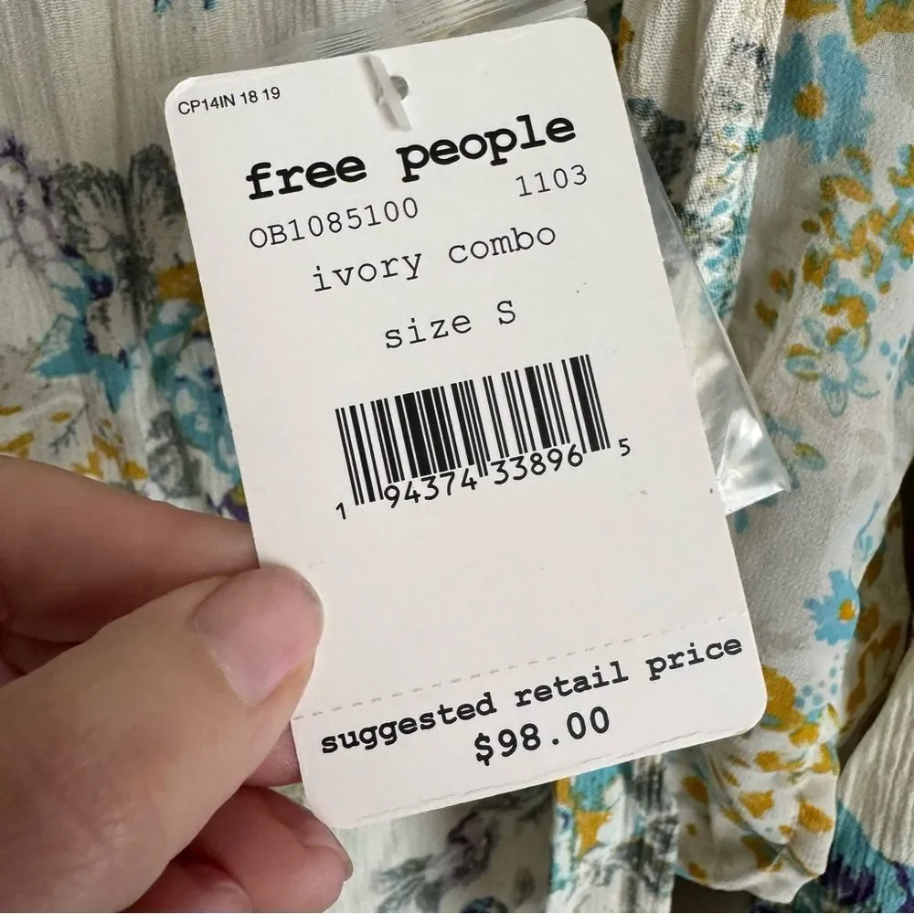 Free People Cream Blue Yellow Floral Hold On To Me Long Sleeve Button Up Top